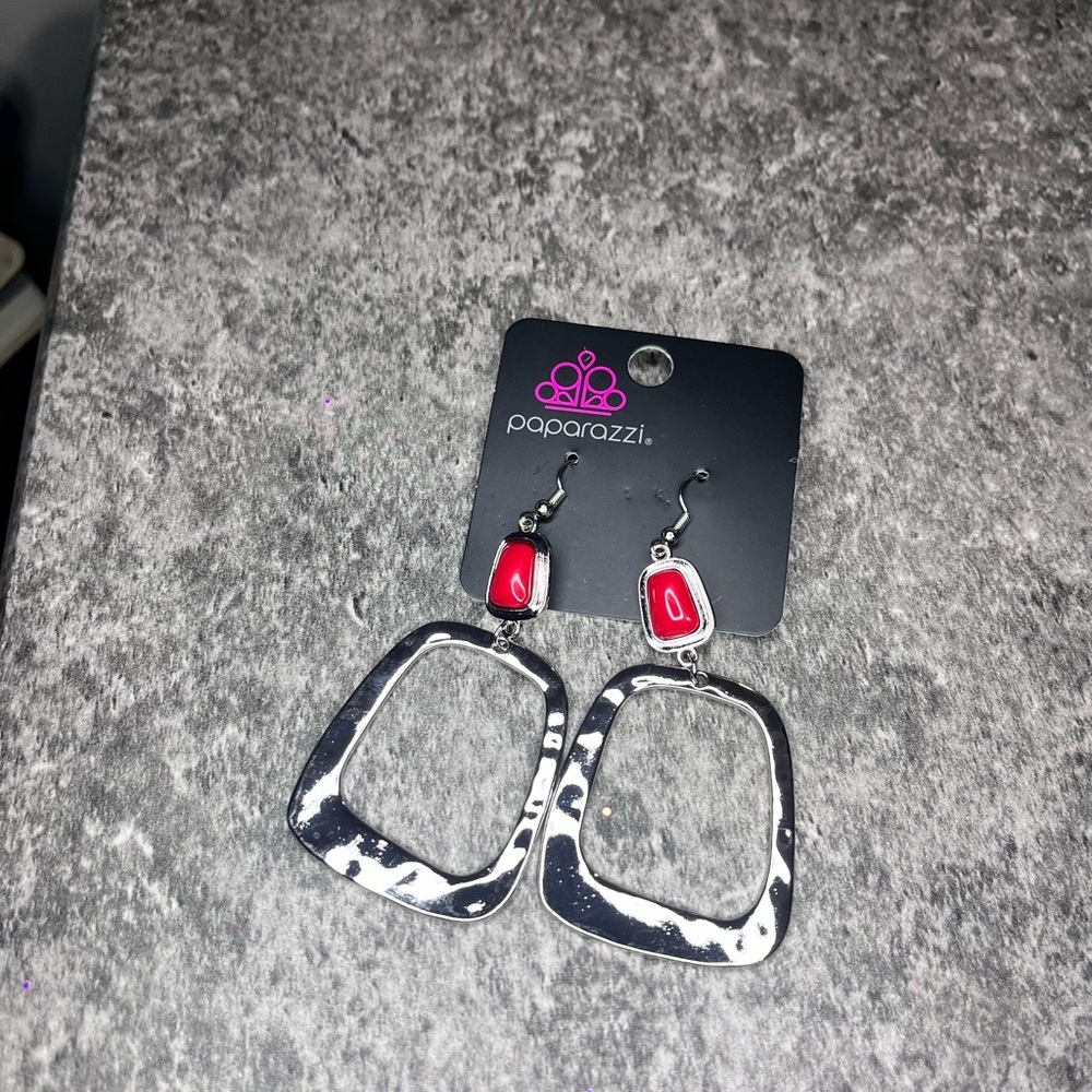 Paparazzi Red and Silver Earrings